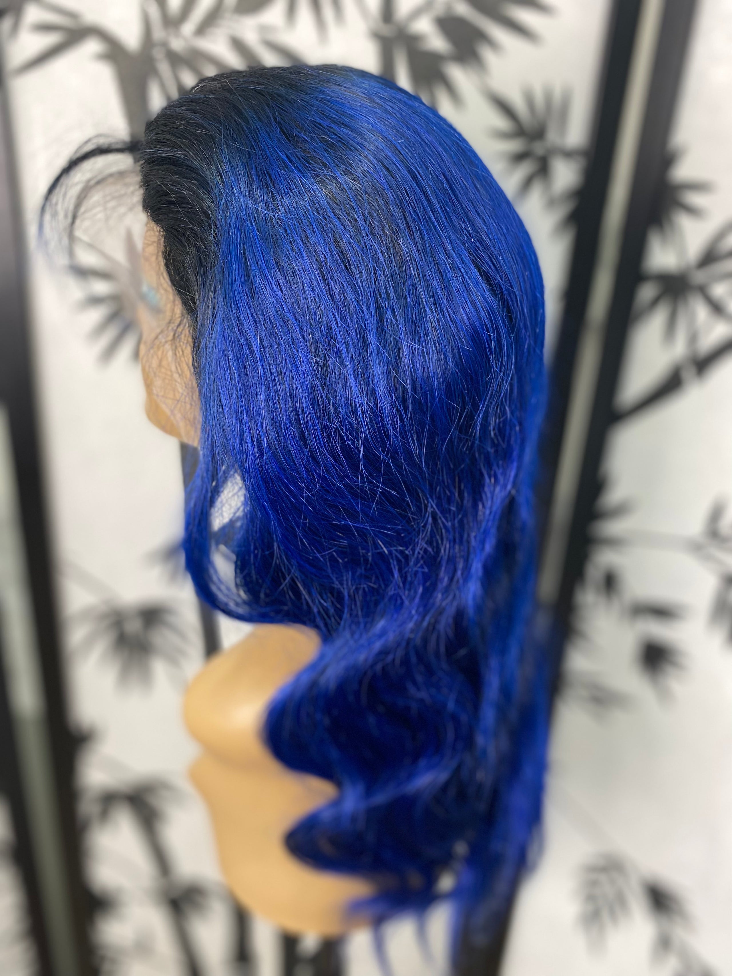 Blue wig with dark roots cheap